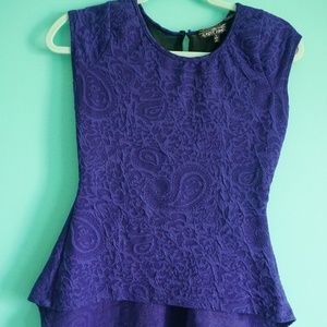 Purple Patterned Peplum Sleeveless Top